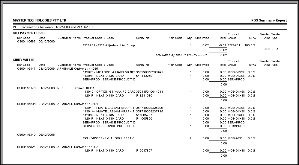 sample_POS Summary Report