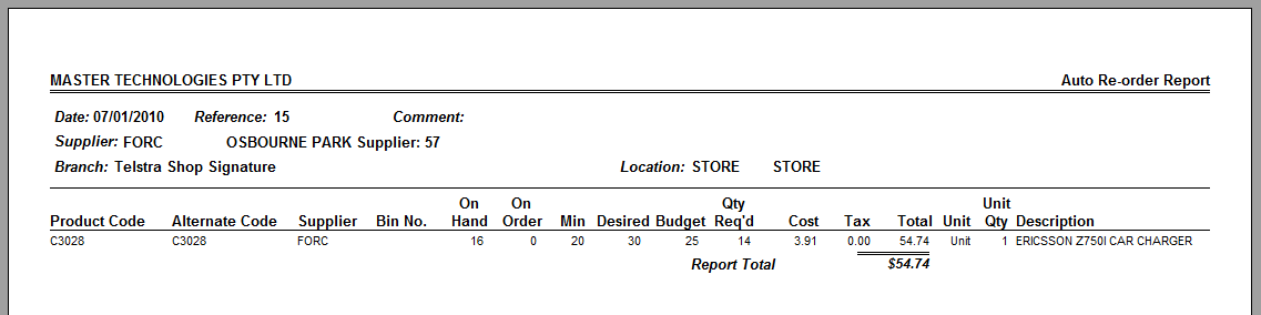 img_Auto Re-Order Report Screenshot
